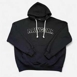 RawGear Black Embroidered Logo Heavyweight Hoodie Streetwear Gym Wear Size L